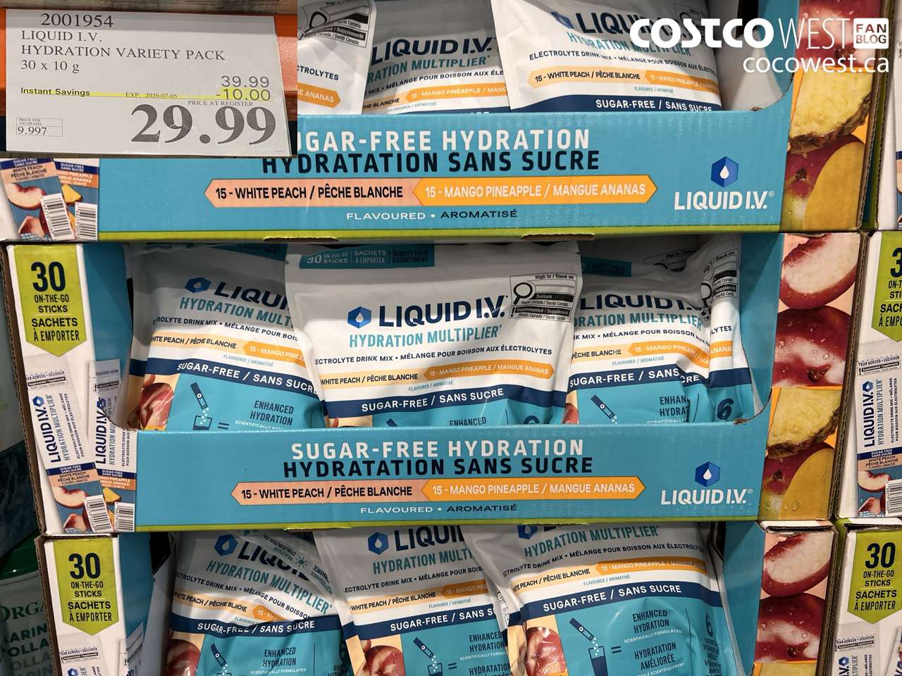 2001954 LIQUID I.V. HYDRATION VARIETY PACK 30 X 10 G ($10.00 INSTANT SAVINGS EXPIRES ON 2026-07-05) $29.99