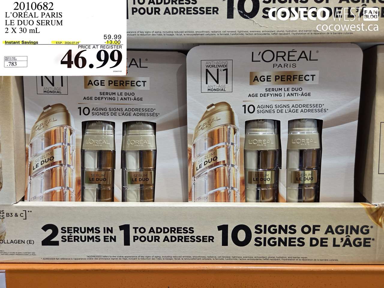 2010682 L'ORÉAL PARIS LE DUO SERUM 2 X 30 ML ($13.00 INSTANT SAVINGS EXPIRES ON 2026-07-19) $46.99