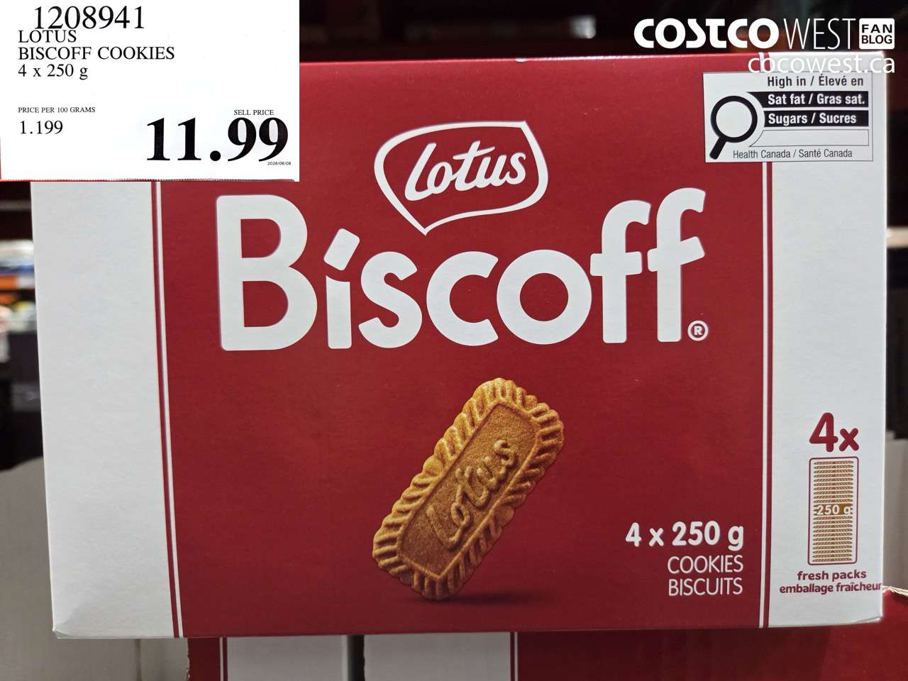 1208941 LOTUS BISCOFF COOKIES 4 X 250 G $11.99
