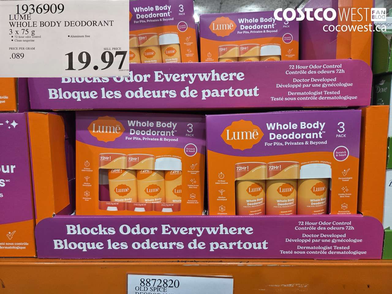 1936909 LUME WHOLE BODY DEODORANT 3 X 75 G $19.97