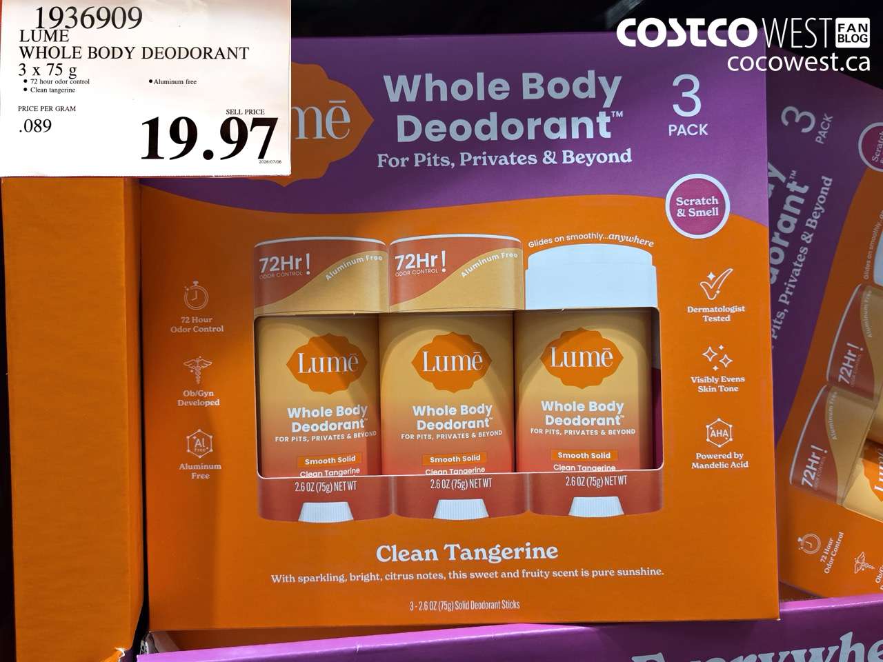 1936909 LUME WHOLE BODY DEODORANT 3 X 75 G $19.97