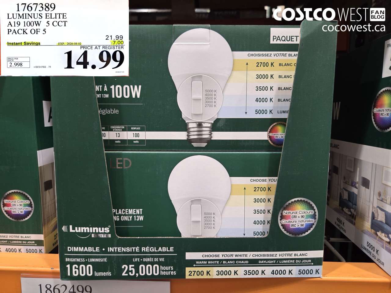 1767389 LUMINUS ELITE A19 100W 5 CCT PACK OF 5 ($7.00 INSTANT SAVINGS EXPIRES ON 2026-08-02) $14.99