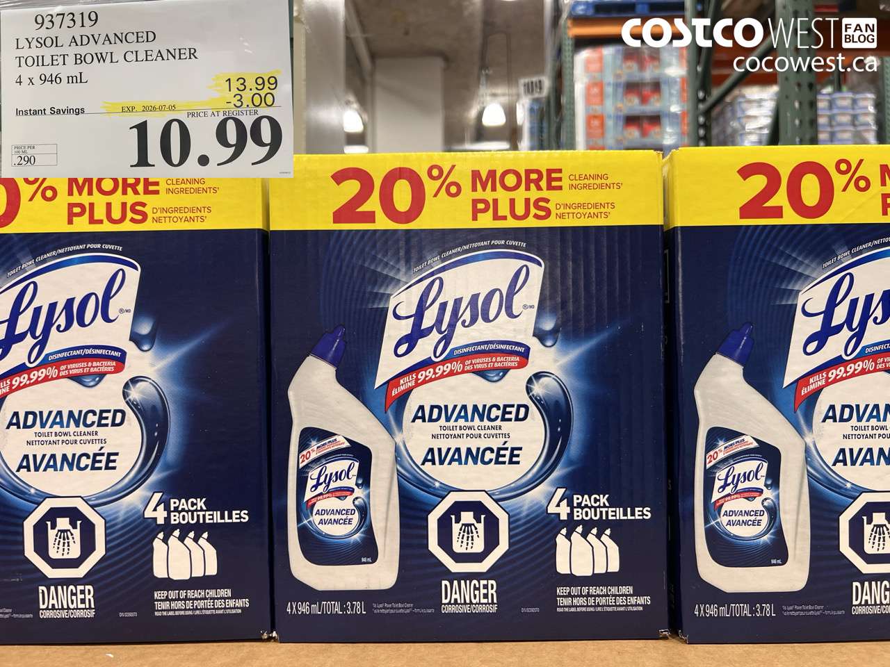 937319 LYSOL ADVANCED TOILET BOWL CLEANER 4 X 946 ML ($3.00 INSTANT SAVINGS EXPIRES ON 2026-07-05) $10.99