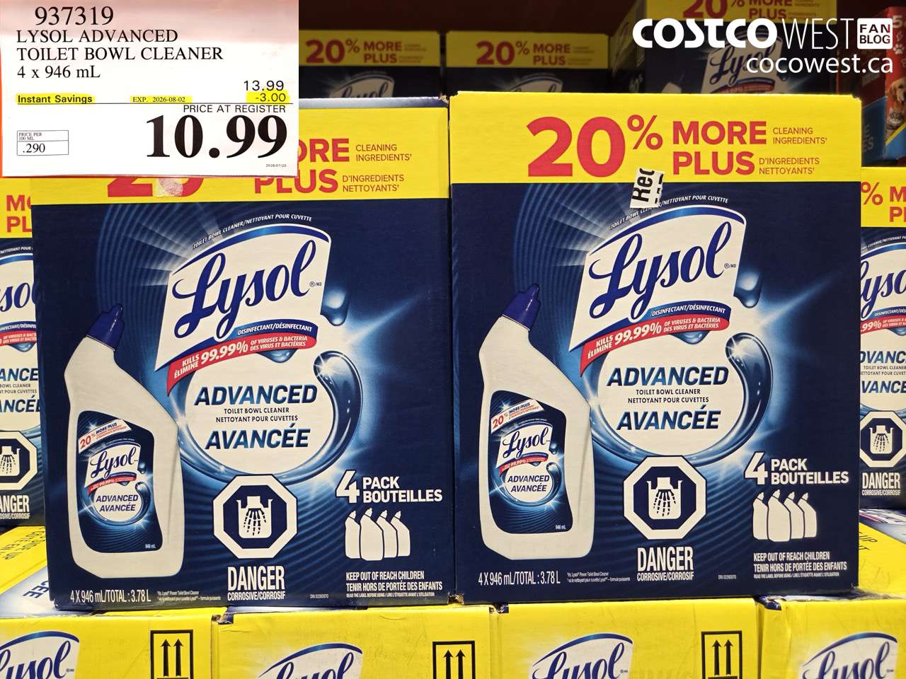 937319 LYSOL ADVANCED TOILET BOWL CLEANER 4 X 946 ML ($3.00 INSTANT SAVINGS EXPIRES ON 2026-08-02) $10.99