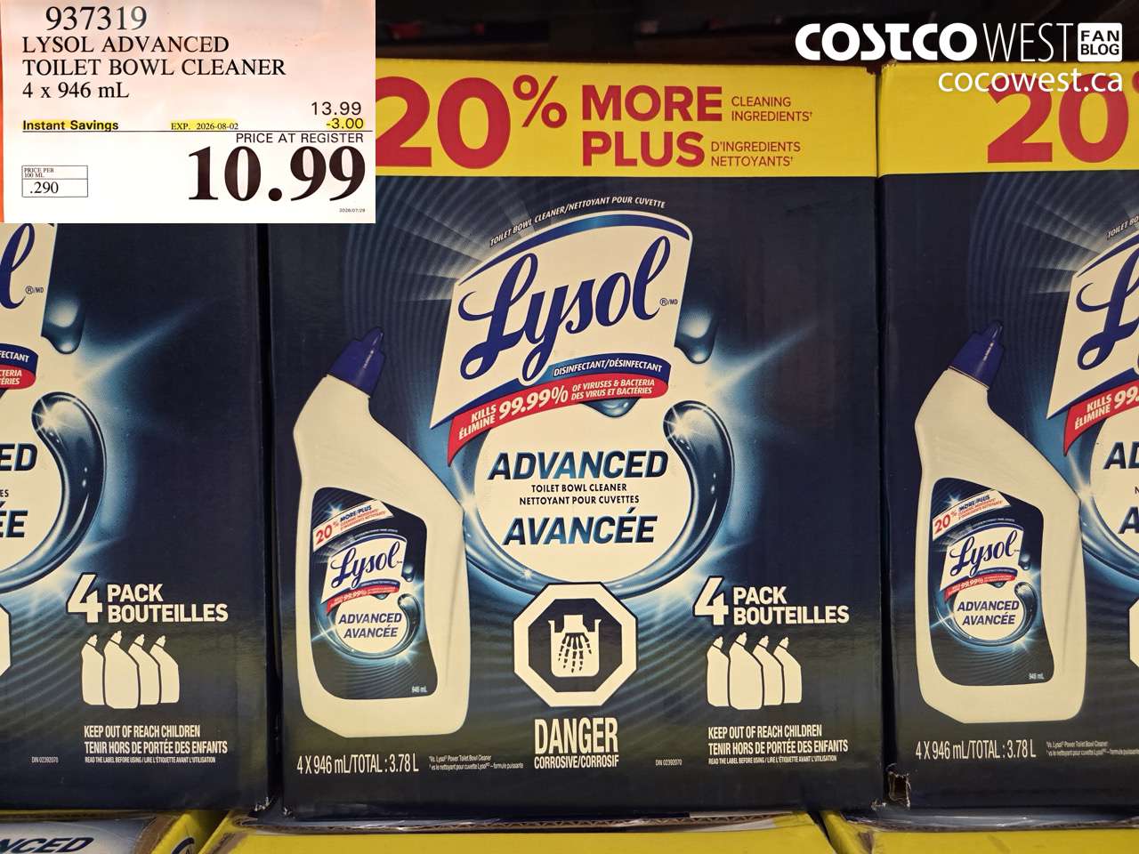 937319 LYSOL ADVANCED TOILET BOWL CLEANER 4 X 946 ML ($3.00 INSTANT SAVINGS EXPIRES ON 2026-08-02) $10.99