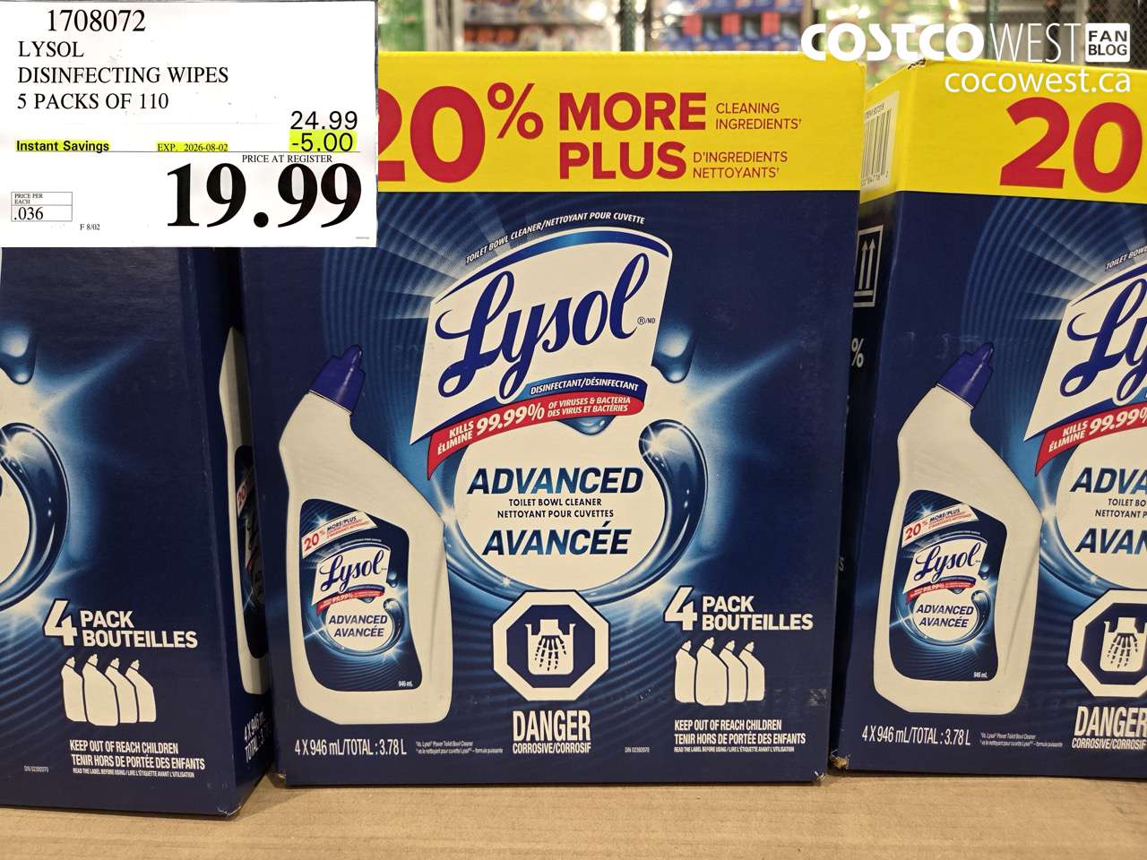 1708072 LYSOL DISINFECTING WIPES 5 PACKS OF 110 ($5.00 INSTANT SAVINGS EXPIRES ON 2026-08-02) $19.99