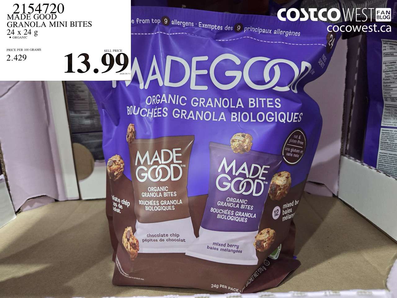 2154720 MADE GOOD GRANOLA MINI BITES 24 X 24 G $13.99