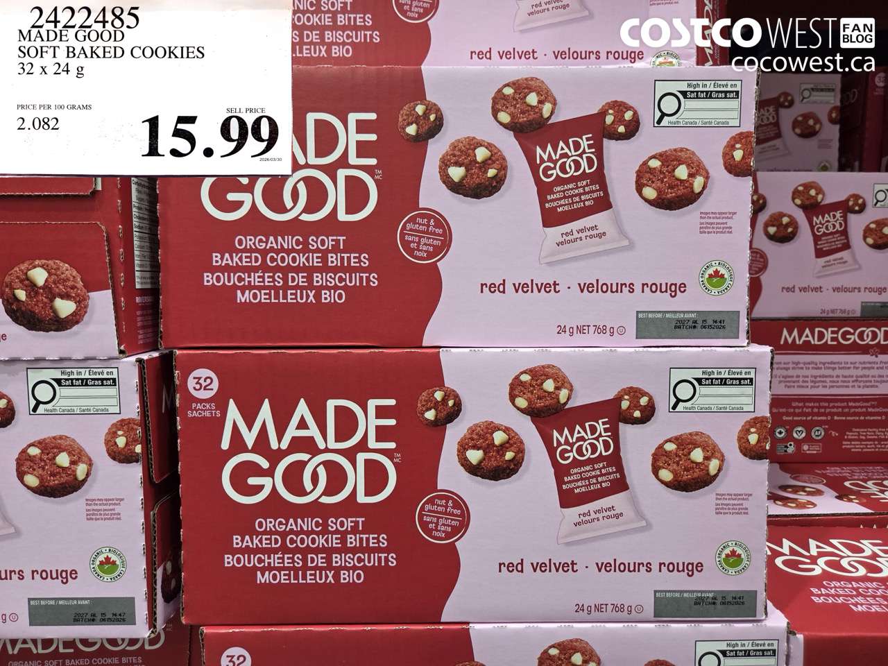 2422485 MADE GOOD SOFT BAKED COOKIES 32 X 24 G $15.99