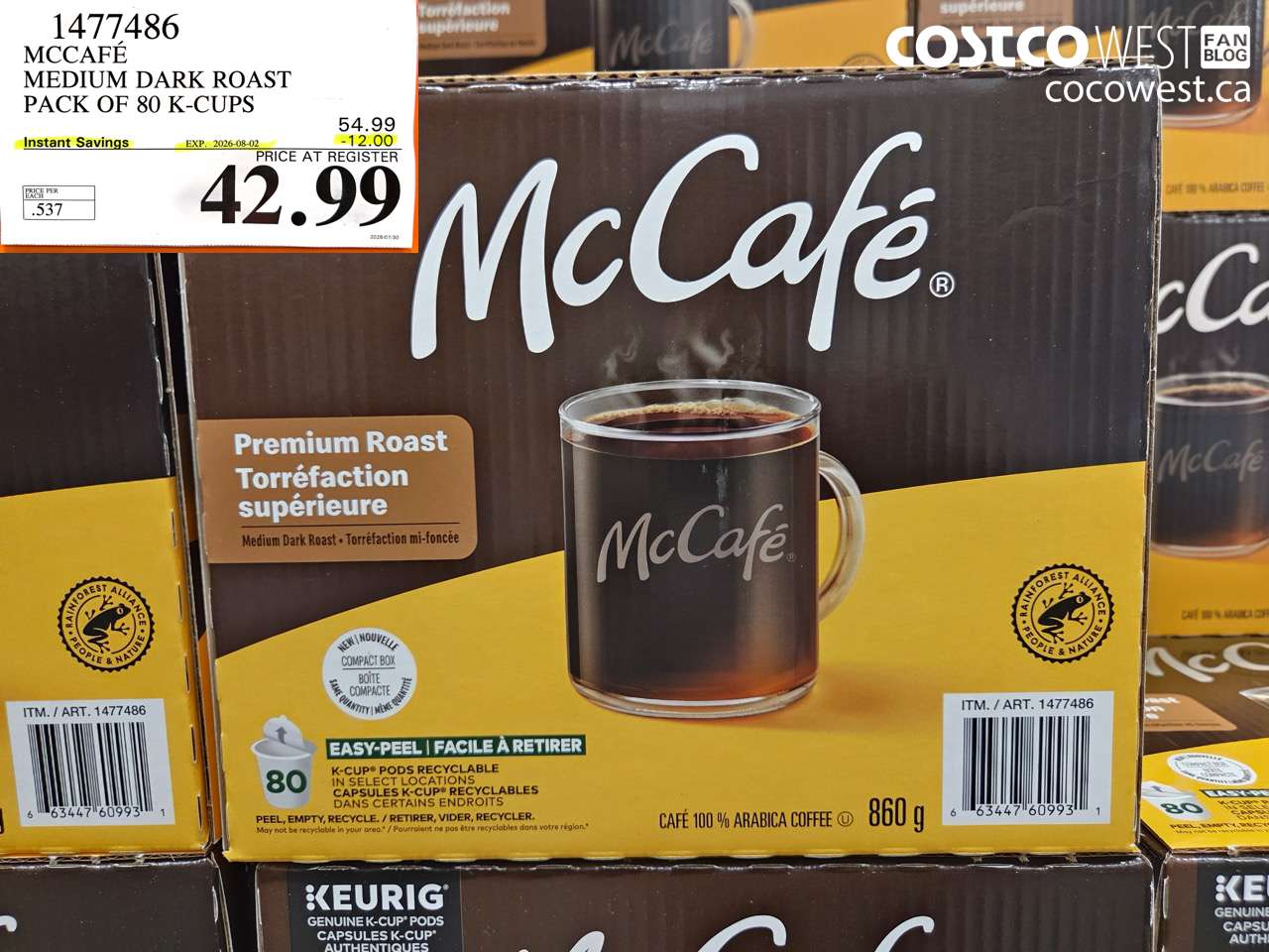 1477486 MCCAFÉ MEDIUM DARK ROAST PACK OF 80 K-CUPS ($12.00 INSTANT SAVINGS EXPIRES ON 2026-08-02) $42.99