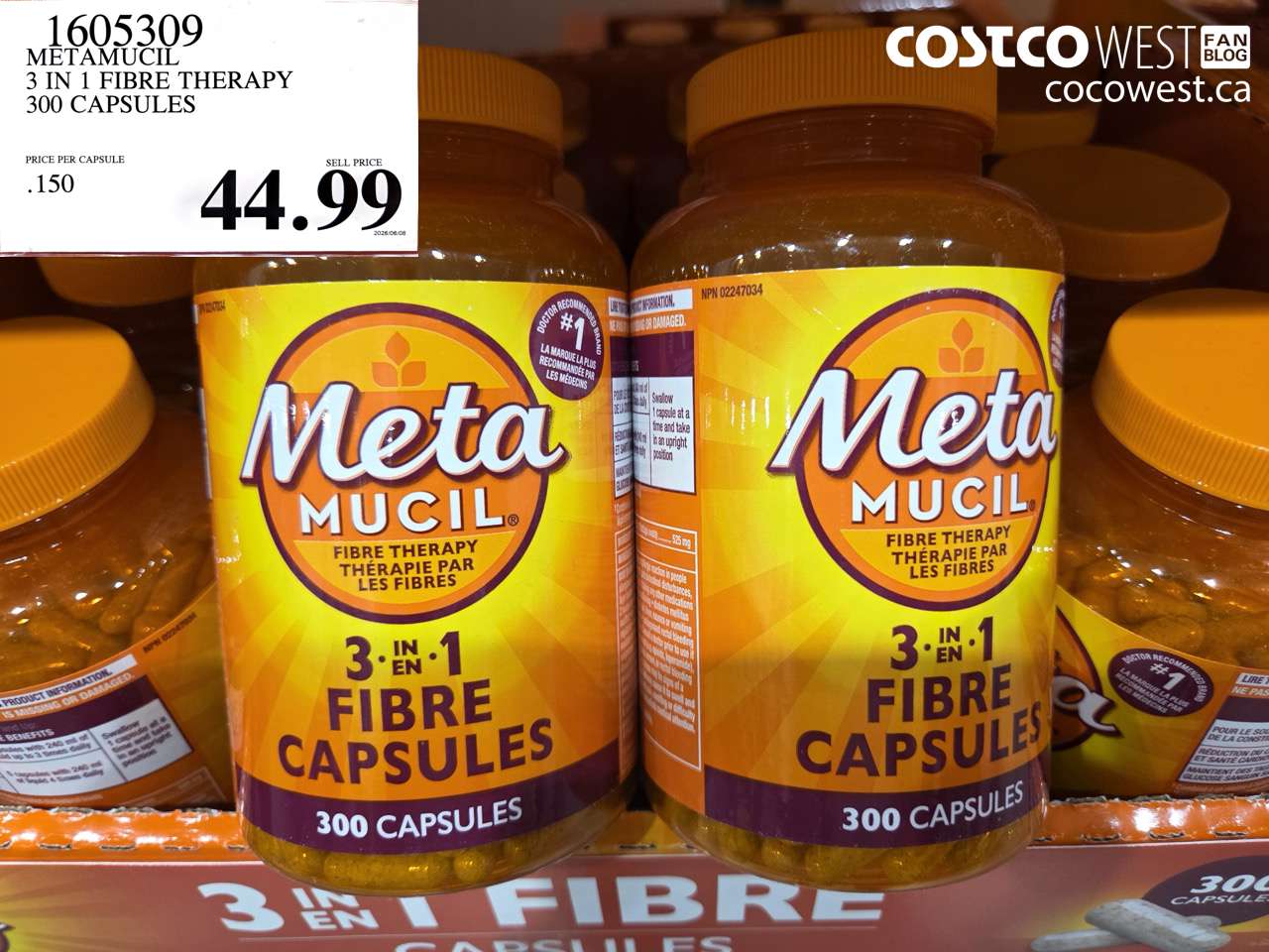 1605309 METAMUCIL 3 IN 1 FIBRE THERAPY 300 CAPSULES $44.99