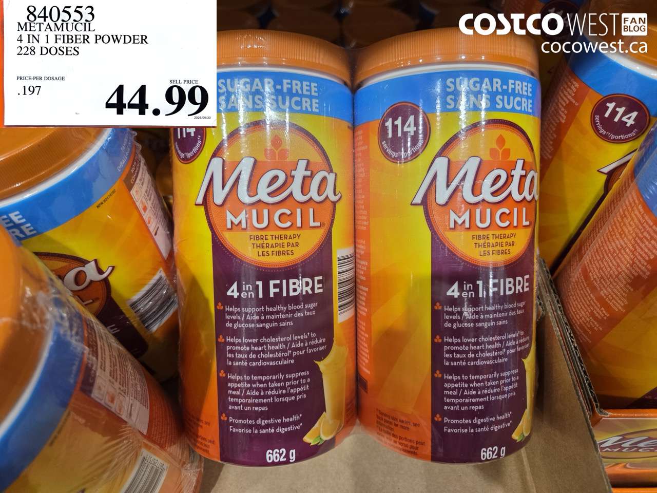 840553 METAMUCIL 4 IN 1 FIBER POWDER 228 DOSES $44.99