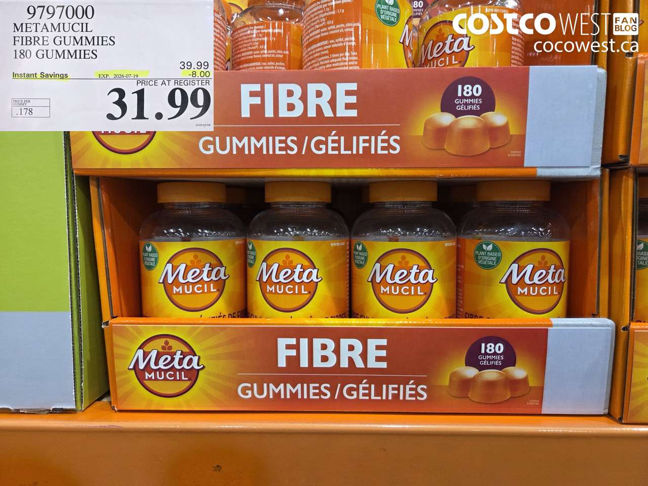 9797000 METAMUCIL FIBRE GUMMIES 180 GUMMIES ($8.00 INSTANT SAVINGS EXPIRES ON 2026-07-19) $31.99