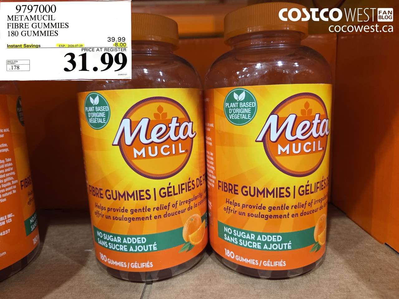 9797000 METAMUCIL FIBRE GUMMIES 180 GUMMIES ($8.00 INSTANT SAVINGS EXPIRES ON 2026-07-19) $31.99