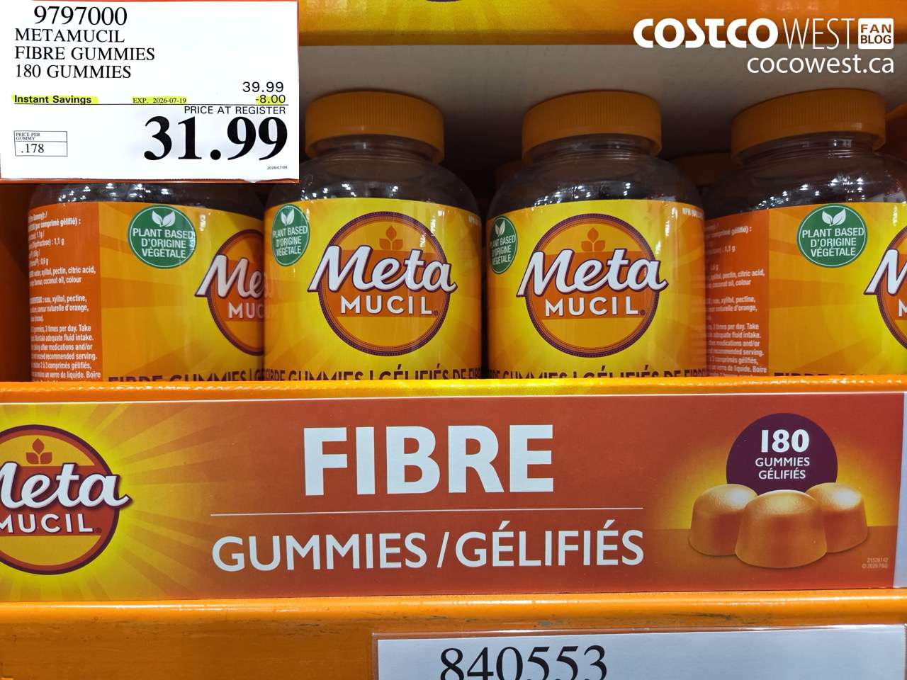 9797000 METAMUCIL FIBRE GUMMIES 180 GUMMIES ($8.00 INSTANT SAVINGS EXPIRES ON 2026-07-19) $31.99