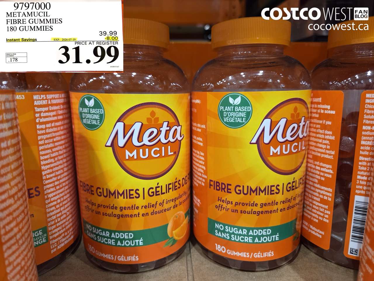 9797000 METAMUCIL FIBRE GUMMIES 180 GUMMIES ($8.00 INSTANT SAVINGS EXPIRES ON 2026-07-19) $31.99