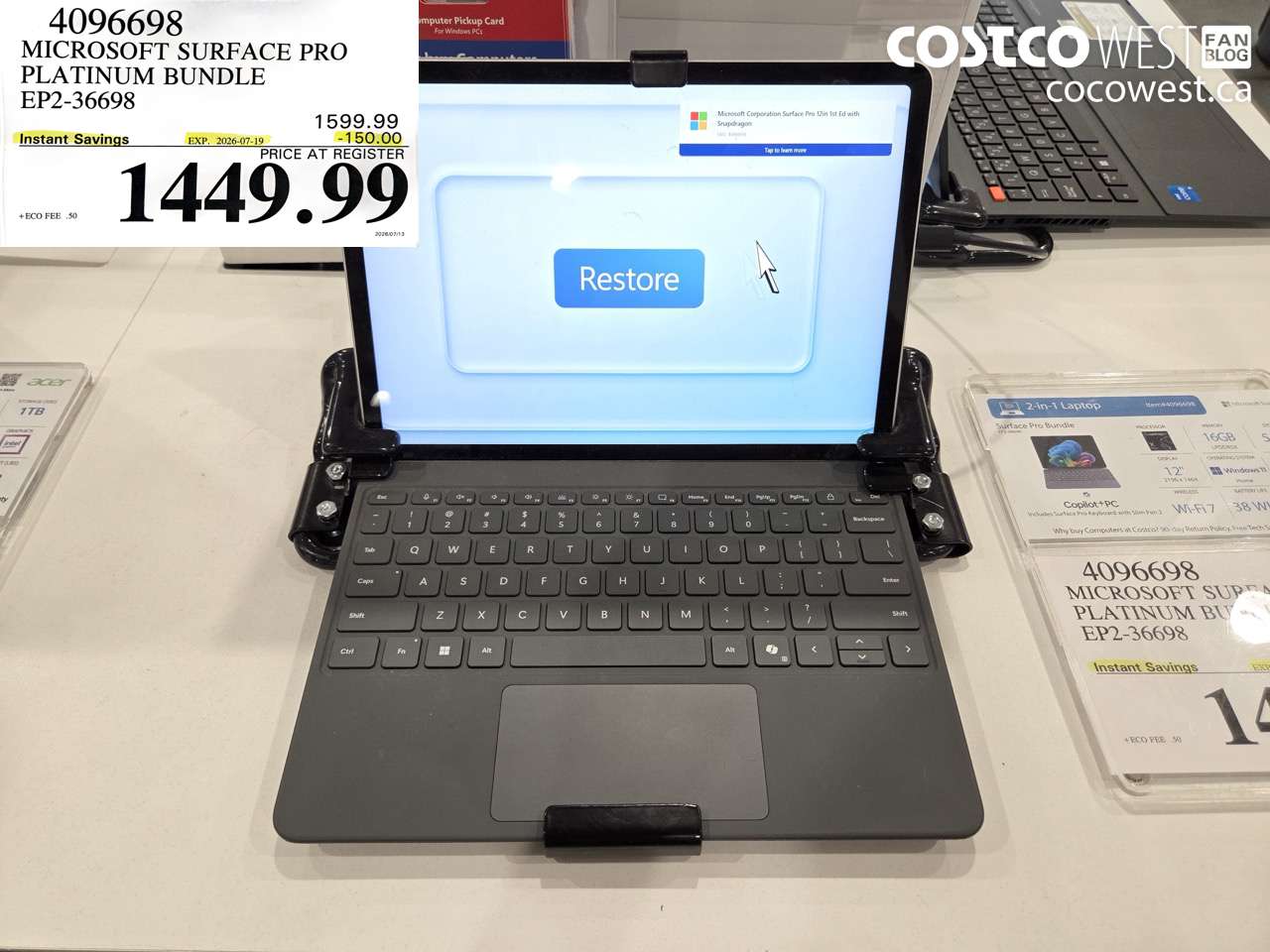 4096698 MICROSOFT SURFACE PRO PLATINUM BUNDLE EP2-36698 ($150.00 INSTANT SAVINGS EXPIRES ON 2026-07-19) $1449.99