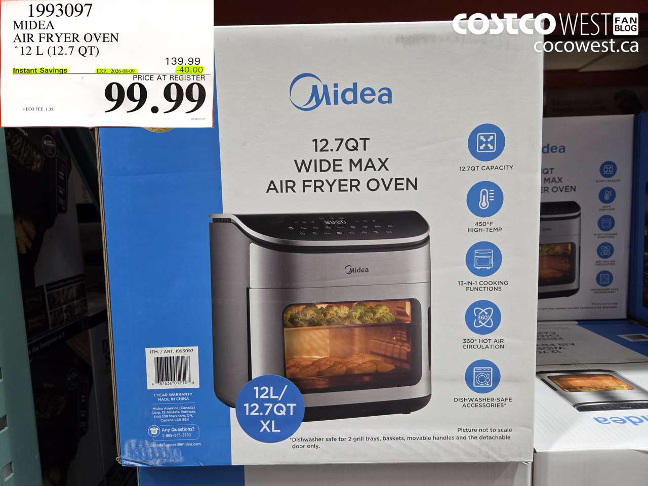 1993097 MIDEA AIR FRYER OVEN 12 L (12.7 QT) ($40.00 INSTANT SAVINGS EXPIRES ON 2026-08-09) $99.99