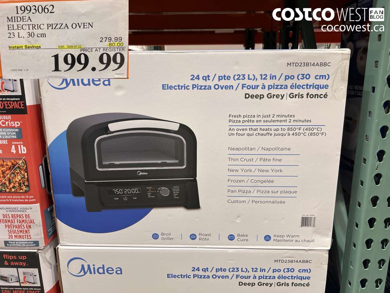 1993062 MIDEA ELECTRIC PIZZA OVEN 23 L, 30 CM ($80.00 INSTANT SAVINGS EXPIRES ON 2026-07-12) $199.99