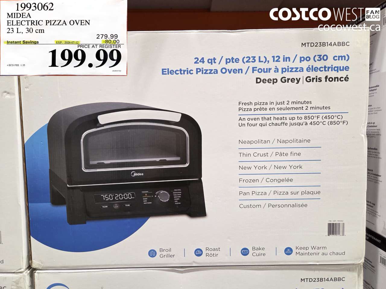 1993062 MIDEA ELECTRIC PIZZA OVEN 23 L, 30 CM ($80.00 INSTANT SAVINGS EXPIRES ON 2026-07-12) $199.99