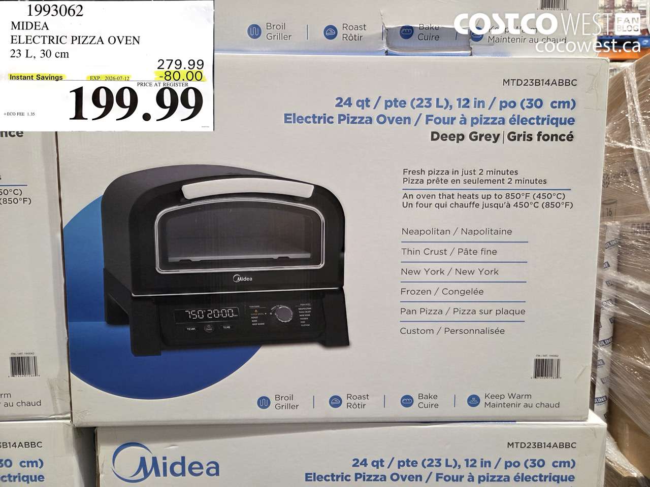 1993062 MIDEA ELECTRIC PIZZA OVEN 23 L, 30 CM ($80.00 INSTANT SAVINGS EXPIRES ON 2026-07-12) $199.99