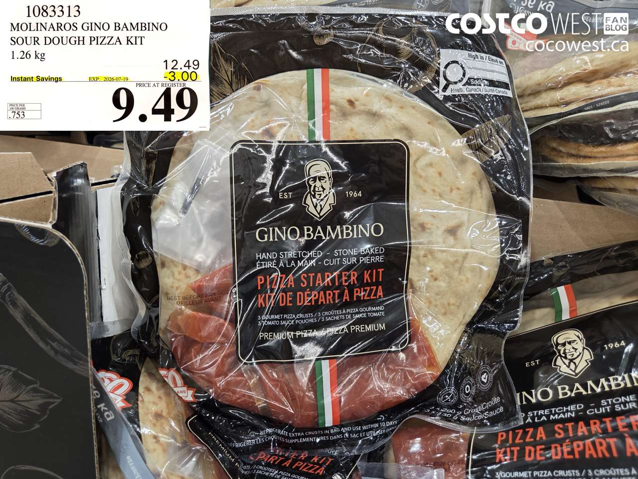 1083313 MOLINAROS GINO BAMBINO SOUR DOUGH PIZZA KIT 1.26 KG ($3.00 INSTANT SAVINGS EXPIRES ON 2026-07-19) $9.49