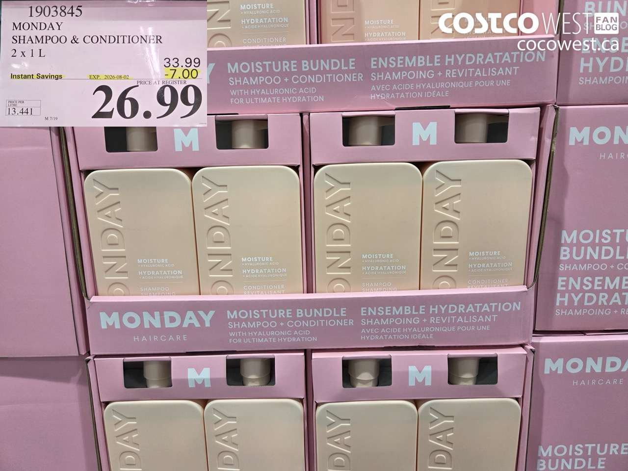 1903845 MONDAY SHAMPOO & CONDITIONER 2 X 1 L ($7.00 INSTANT SAVINGS EXPIRES ON 2026-08-02) $26.99