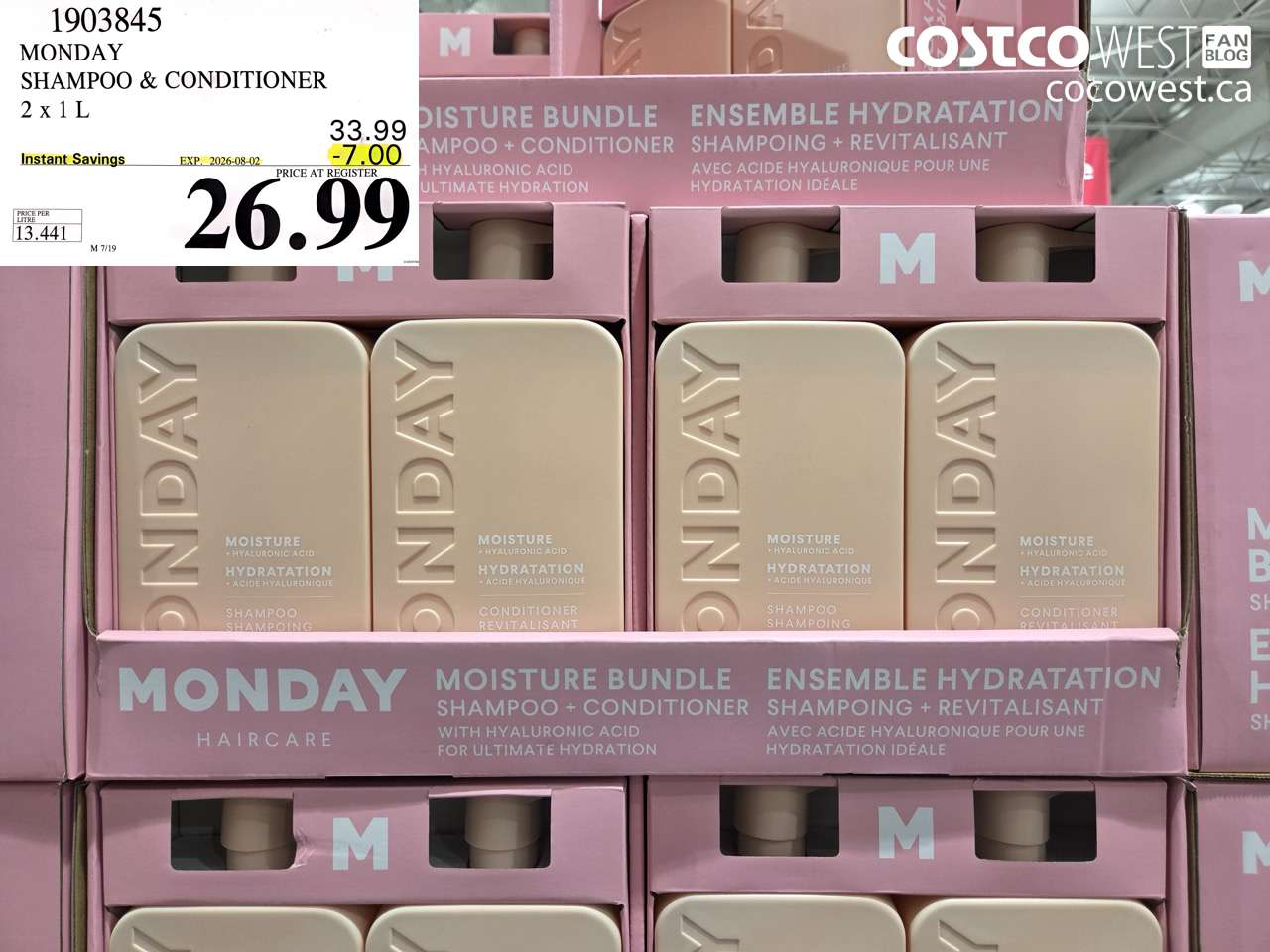 1903845 MONDAY SHAMPOO & CONDITIONER 2 X 1 L ($7.00 INSTANT SAVINGS EXPIRES ON 2026-08-02) $26.99