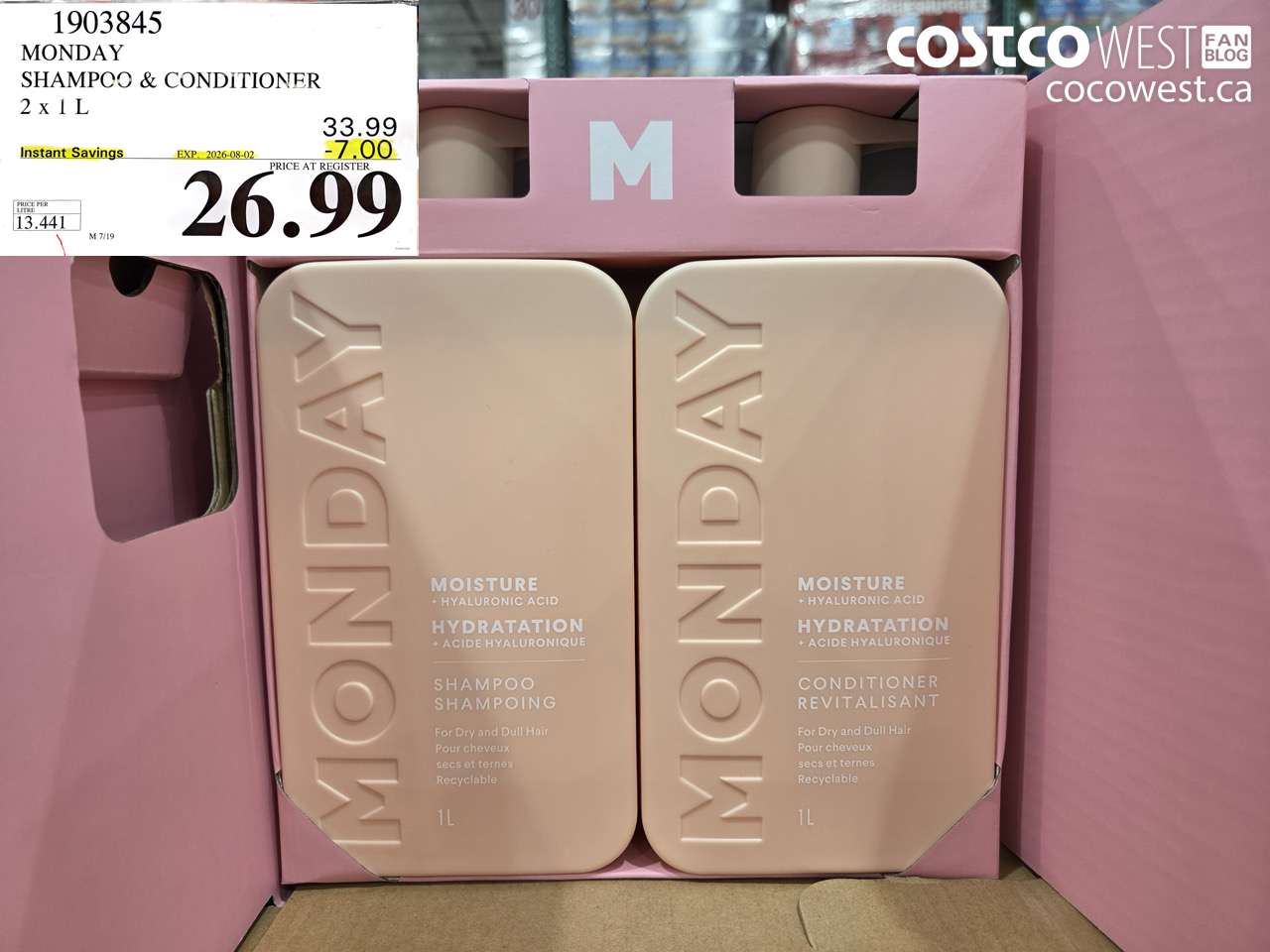 1903845 MONDAY SHAMPOO & CONDITIONER 2 X 1 L ($7.00 INSTANT SAVINGS EXPIRES ON 2026-08-02) $26.99