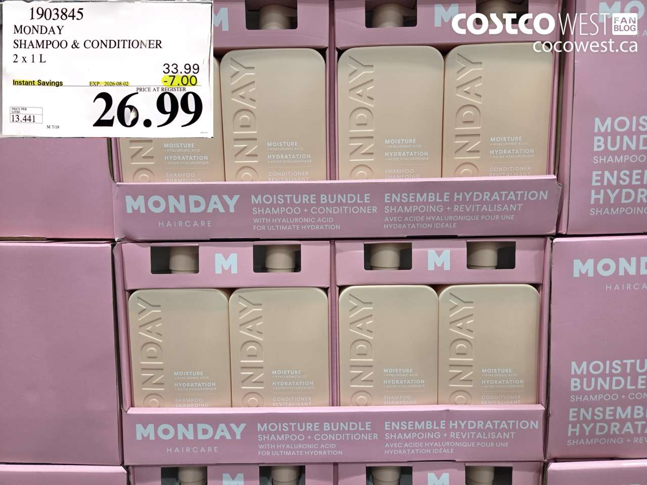 1903845 MONDAY SHAMPOO & CONDITIONER 2 X 1 L ($7.00 INSTANT SAVINGS EXPIRES ON 2026-08-02) $26.99