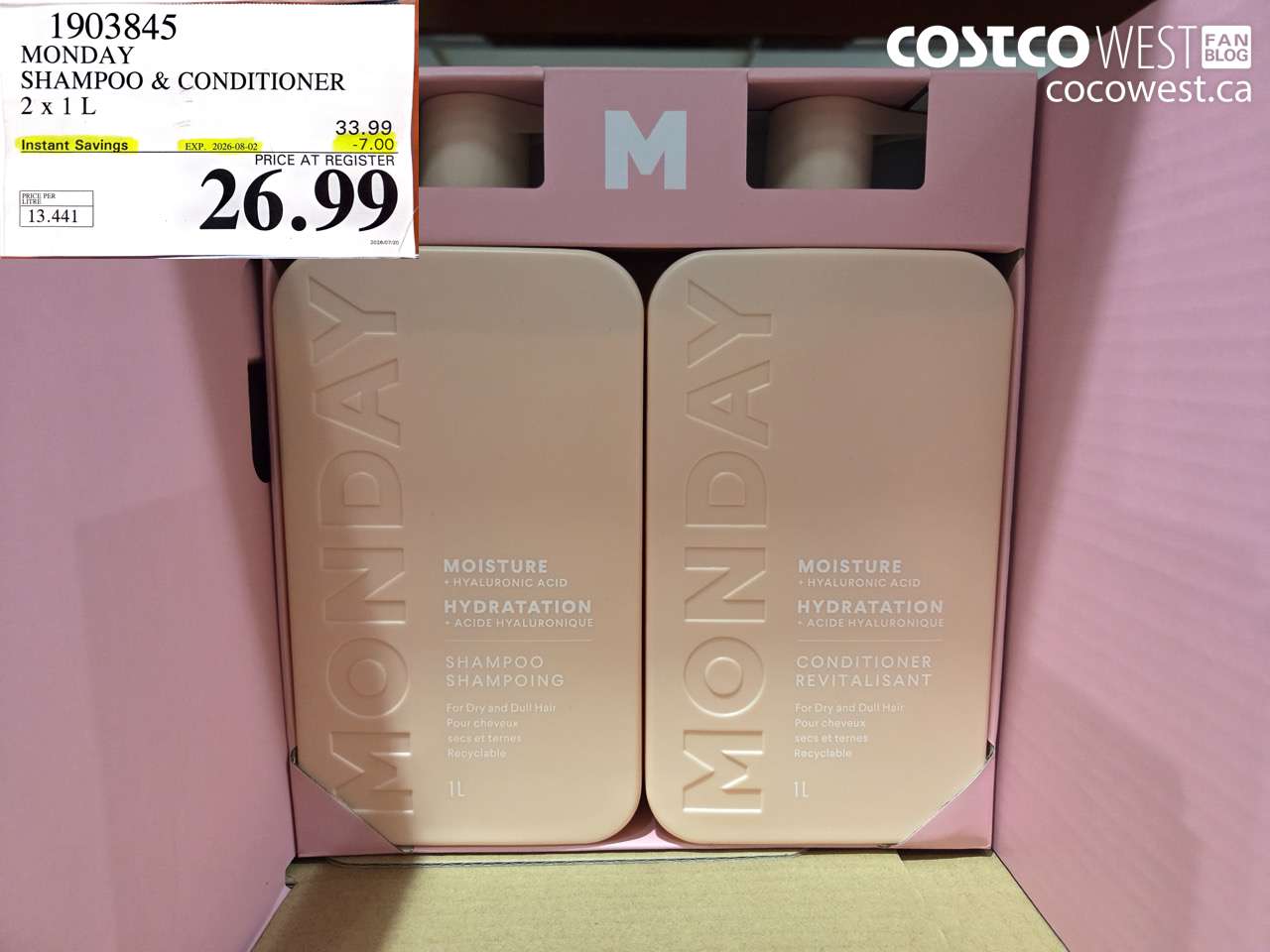 1903845 MONDAY SHAMPOO & CONDITIONER 2 X 1 L ($7.00 INSTANT SAVINGS EXPIRES ON 2026-08-02) $26.99