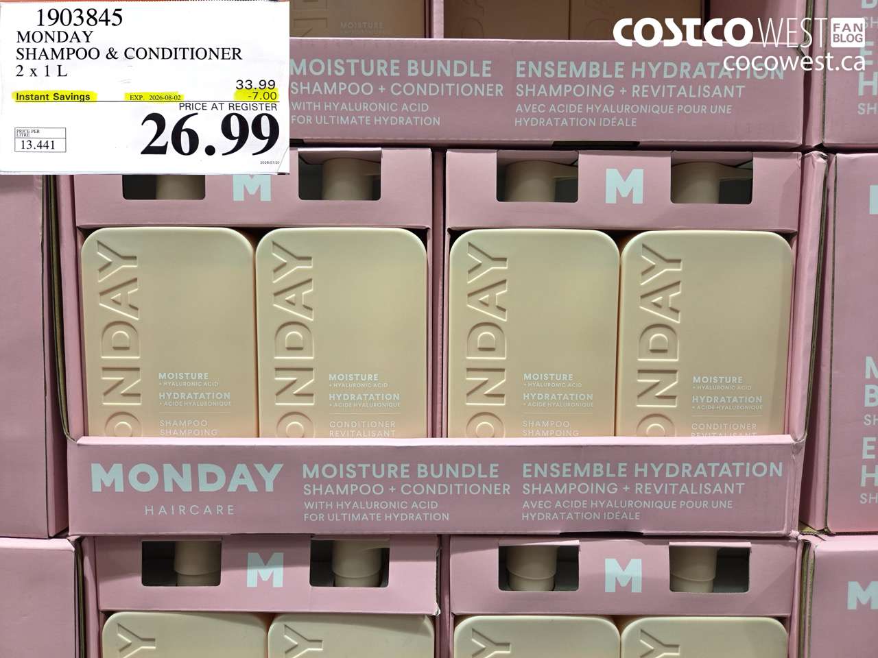 1903845 MONDAY SHAMPOO & CONDITIONER 2 X 1 L ($7.00 INSTANT SAVINGS EXPIRES ON 2026-08-02) $26.99