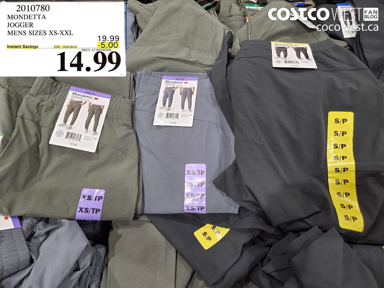 2010780 MONDETTA JOGGER MENS SIZES XS-XXL ($5.00 INSTANT SAVINGS EXPIRES ON 2026-08-02) $14.99