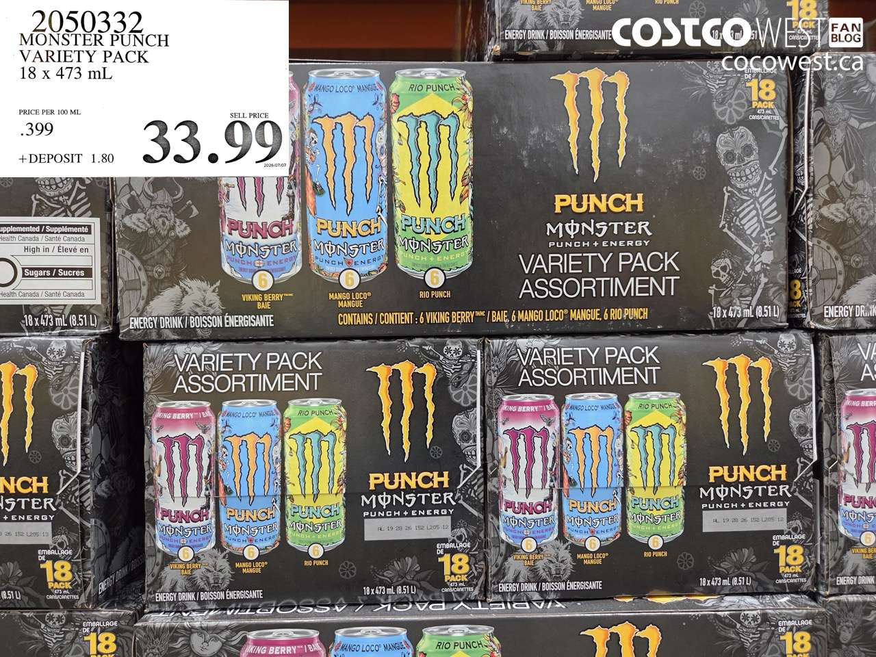 2050332 MONSTER PUNCH VARIETY PACK 18 X 473 ML $33.99