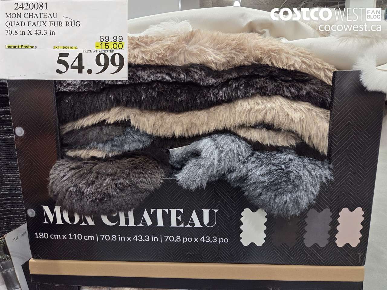 2420081 MON CHATEAU QUAD FAUX FUR RUG 70.8 IN X 43.3 IN ($15.00 INSTANT SAVINGS EXPIRES ON 2026-07-12) $54.99