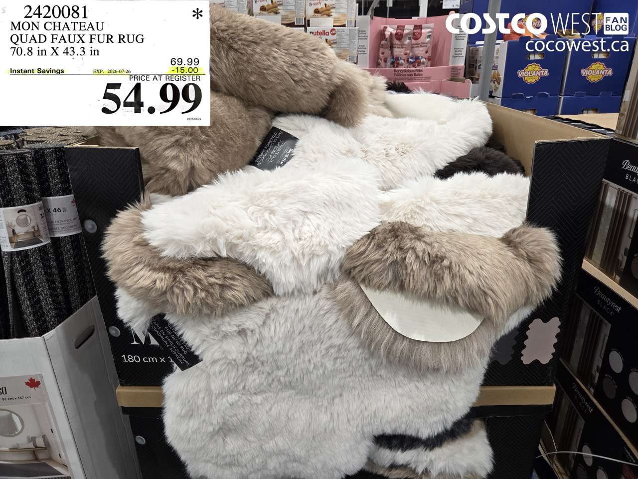 2420081 MON CHATEAU QUAD FAUX FUR RUG 70.8 IN X 43.3 IN ($15.00 INSTANT SAVINGS EXPIRES ON 2026-07-26) $54.99