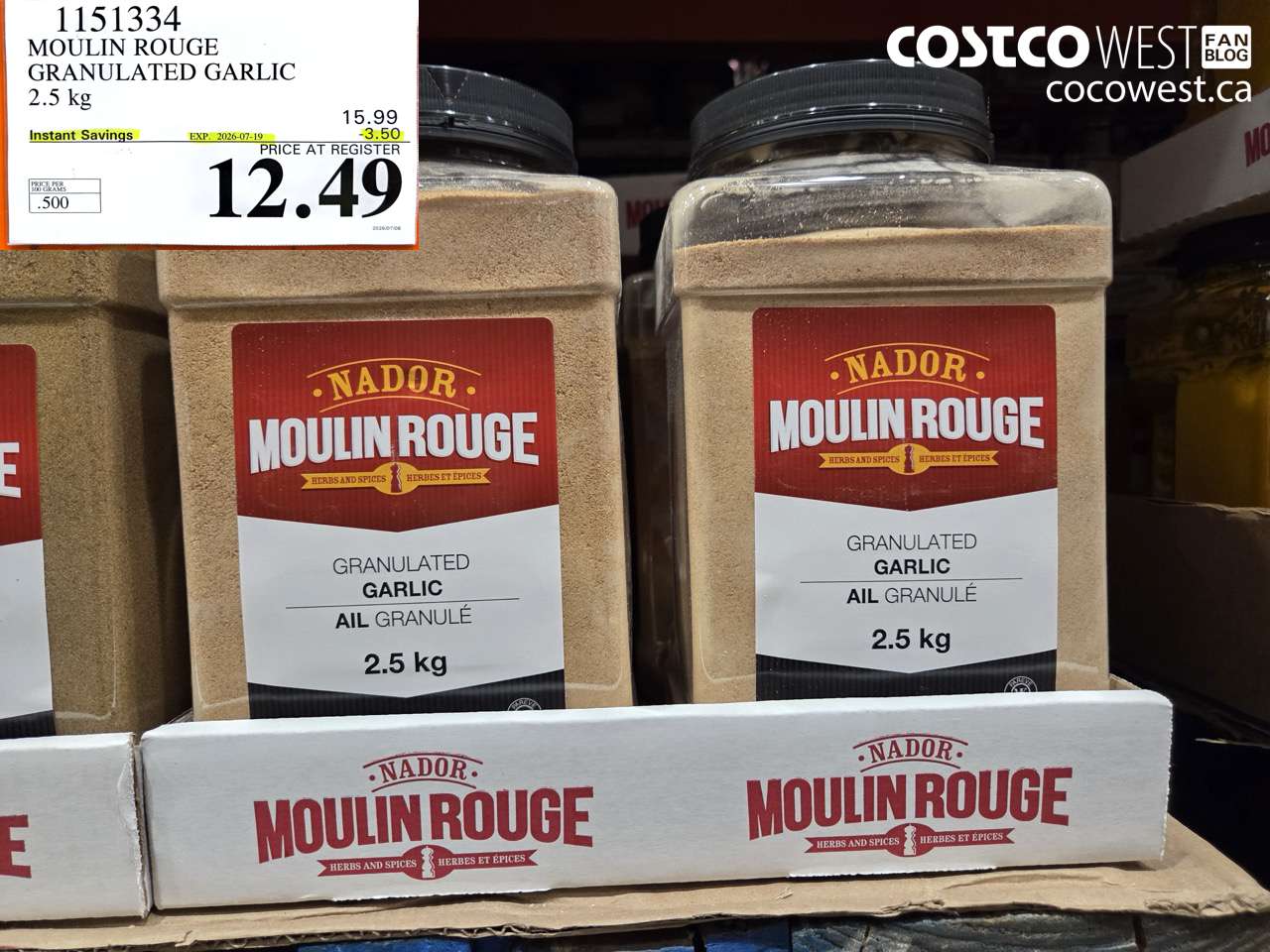 1151334 MOULIN ROUGE GRANULATED GARLIC 2.5 KG ($3.50 INSTANT SAVINGS EXPIRES ON 2026-07-19) $12.49