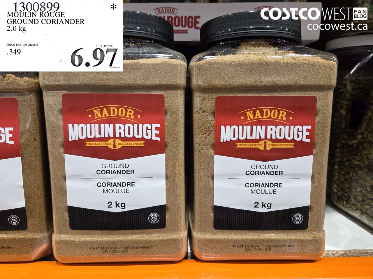 1300899 MOULIN ROUGE GROUND CORIANDER 2.0 KG $6.97