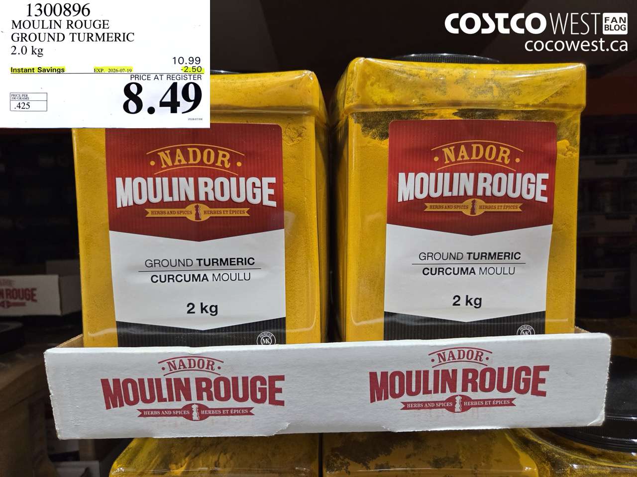 1300896 MOULIN ROUGE GROUND TURMERIC 2.0 KG ($2.50 INSTANT SAVINGS EXPIRES ON 2026-07-19) $8.49