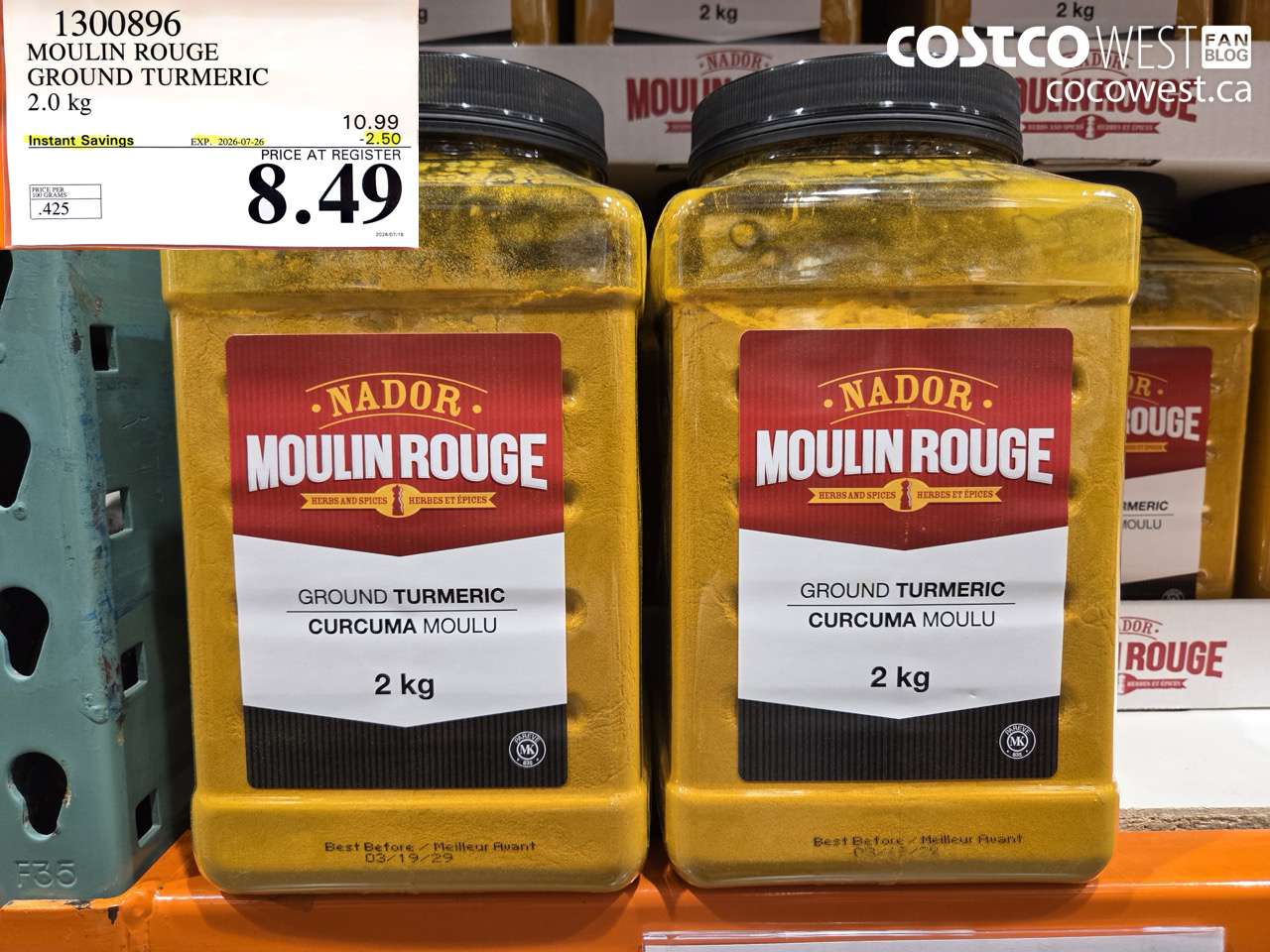1300896 MOULIN ROUGE GROUND TURMERIC 2.0 KG ($2.50 INSTANT SAVINGS EXPIRES ON 2026-07-26) $8.49