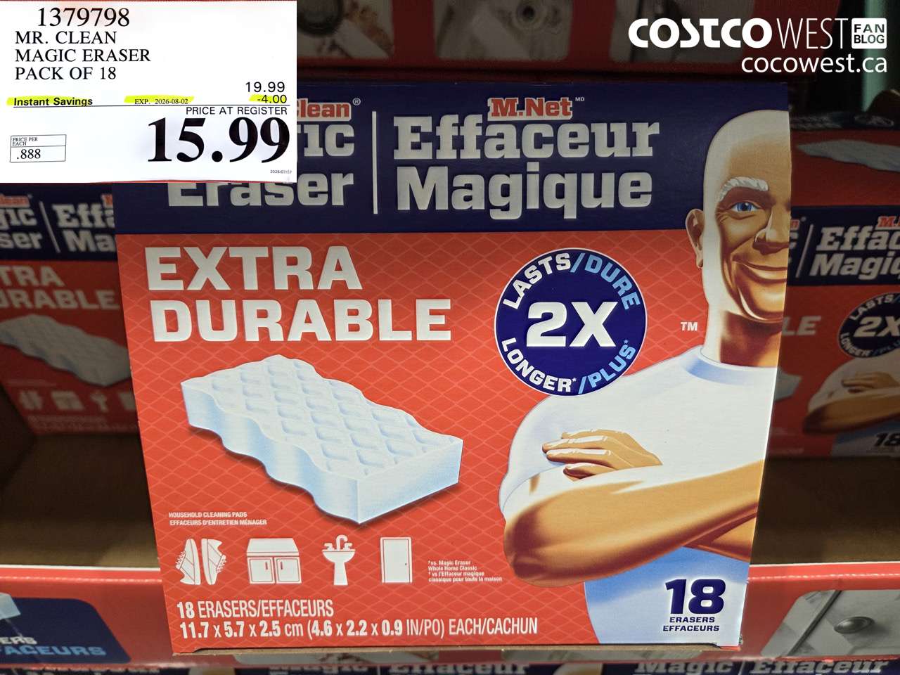 1379798 MR. CLEAN MAGIC ERASER PACK OF 18 ($4.00 INSTANT SAVINGS EXPIRES ON 2026-08-02) $15.99