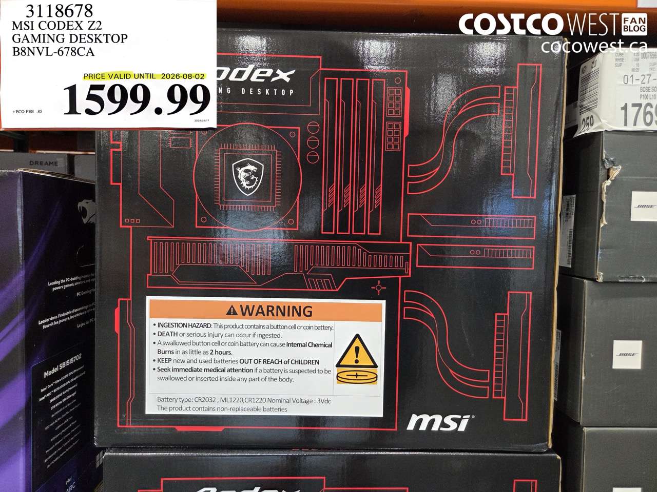3118678 MSI CODEX Z2 GAMING DESKTOP B8NVL-678CA (EXPIRES ON 2026-08-02) $1599.99