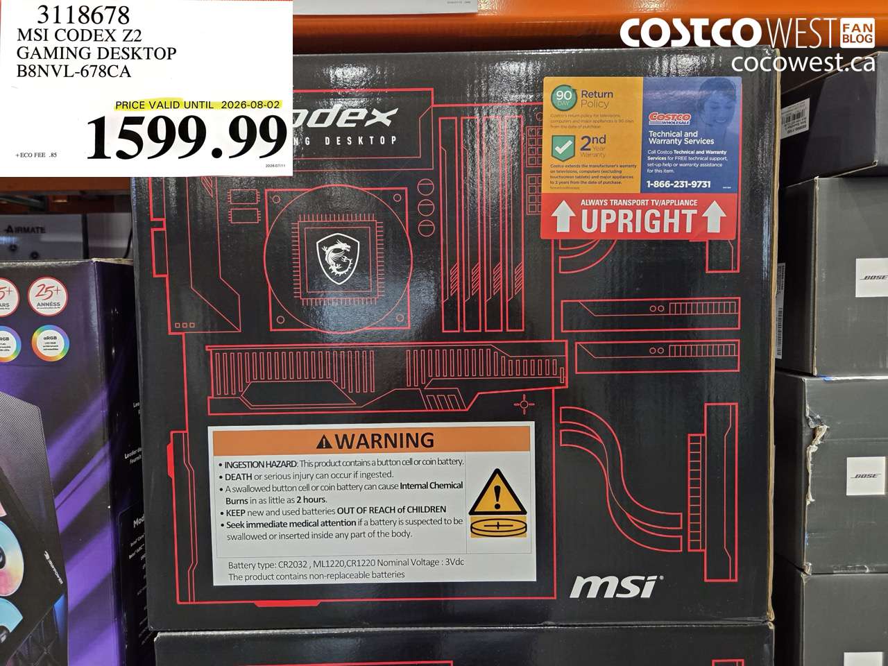3118678 MSI CODEX Z2 GAMING DESKTOP B8NVL-678CA (EXPIRES ON 2026-08-02) $1599.99