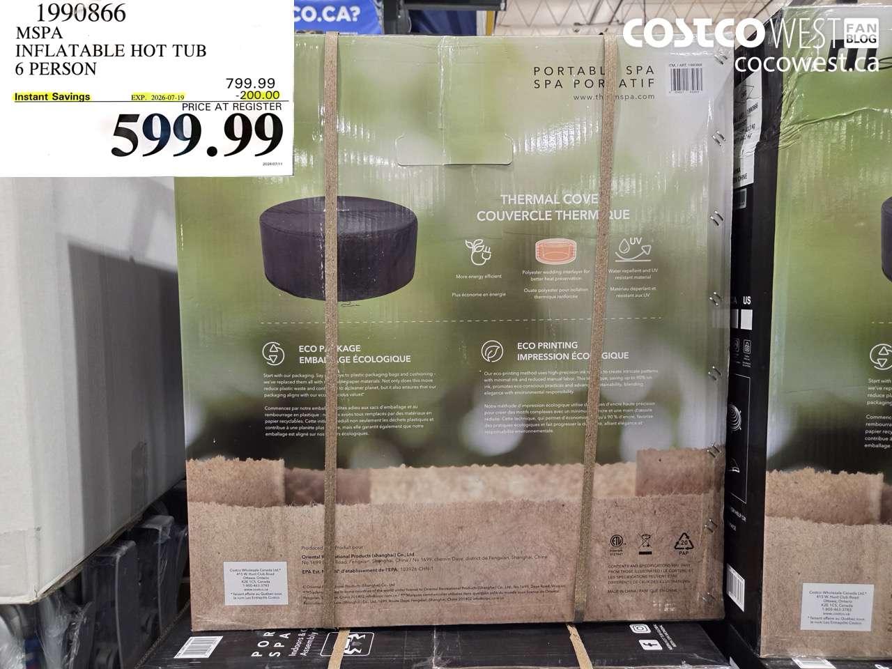 1990866 MSPA INFLATABLE HOT TUB 6 PERSON ($200.00 INSTANT SAVINGS EXPIRES ON 2026-07-19) $599.99