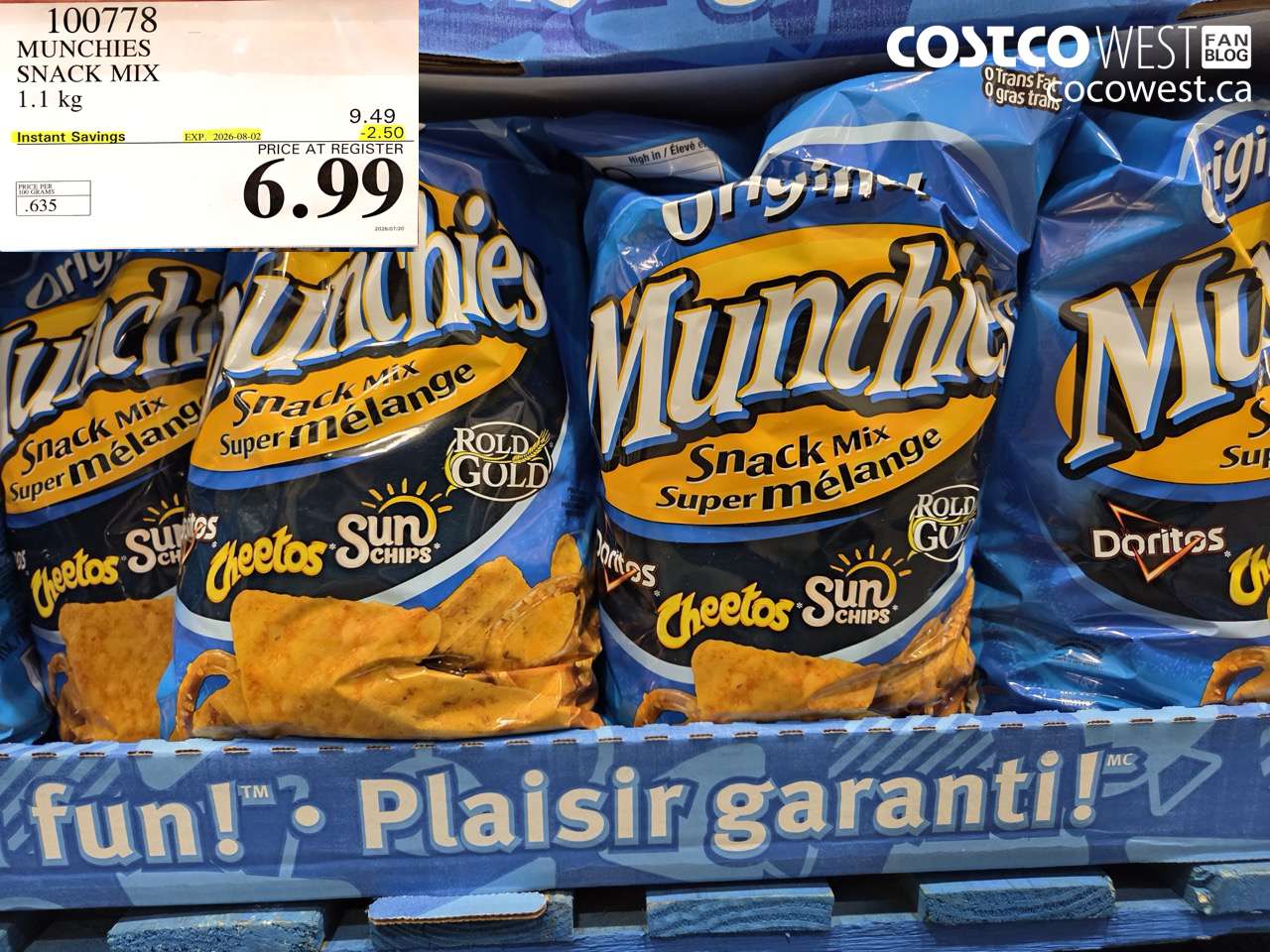 100778 MUNCHIES SNACK MIX 1.1 KG ($2.50 INSTANT SAVINGS EXPIRES ON 2026-08-02) $6.99