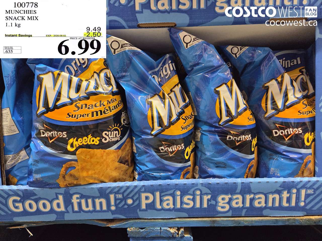 100778 MUNCHIES SNACK MIX 1.1 KG ($2.50 INSTANT SAVINGS EXPIRES ON 2026-08-02) $6.99