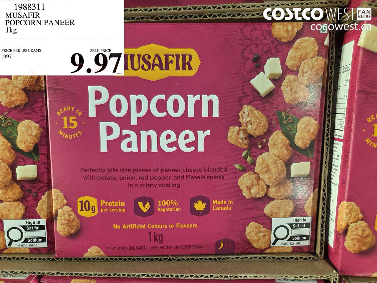 1988311 MUSAFIR POPCORN PANEER 1KG $9.97