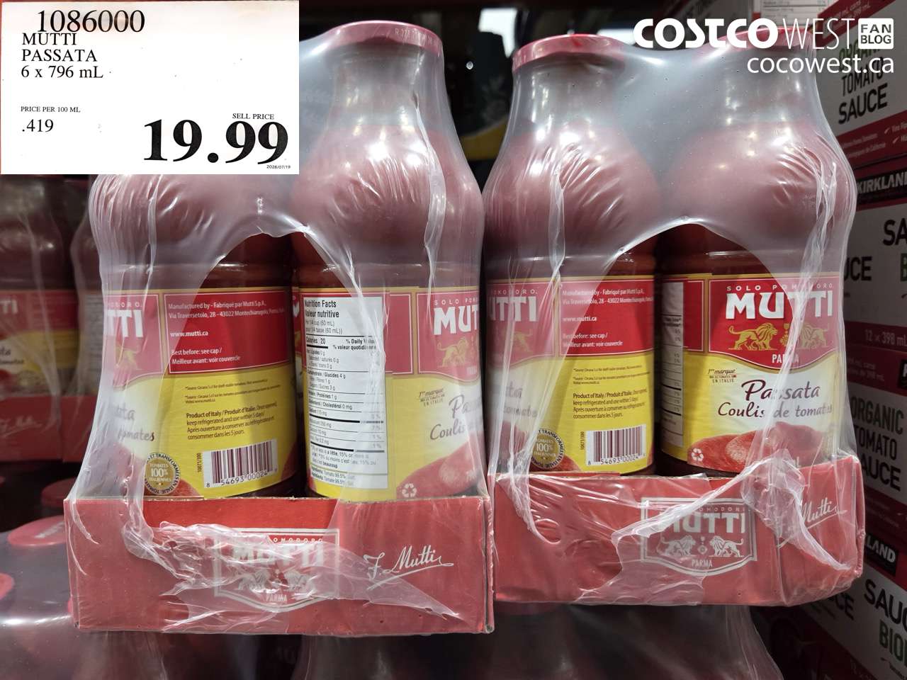 1086000 MUTTI PASSATA 6 X 796 ML $19.99
