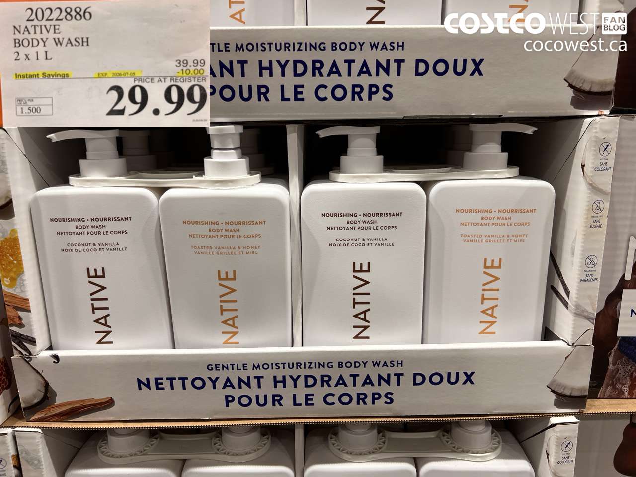 2022886 NATIVE BODY WASH 2 X 1 L ($10.00 INSTANT SAVINGS EXPIRES ON 2026-07-05) $29.99