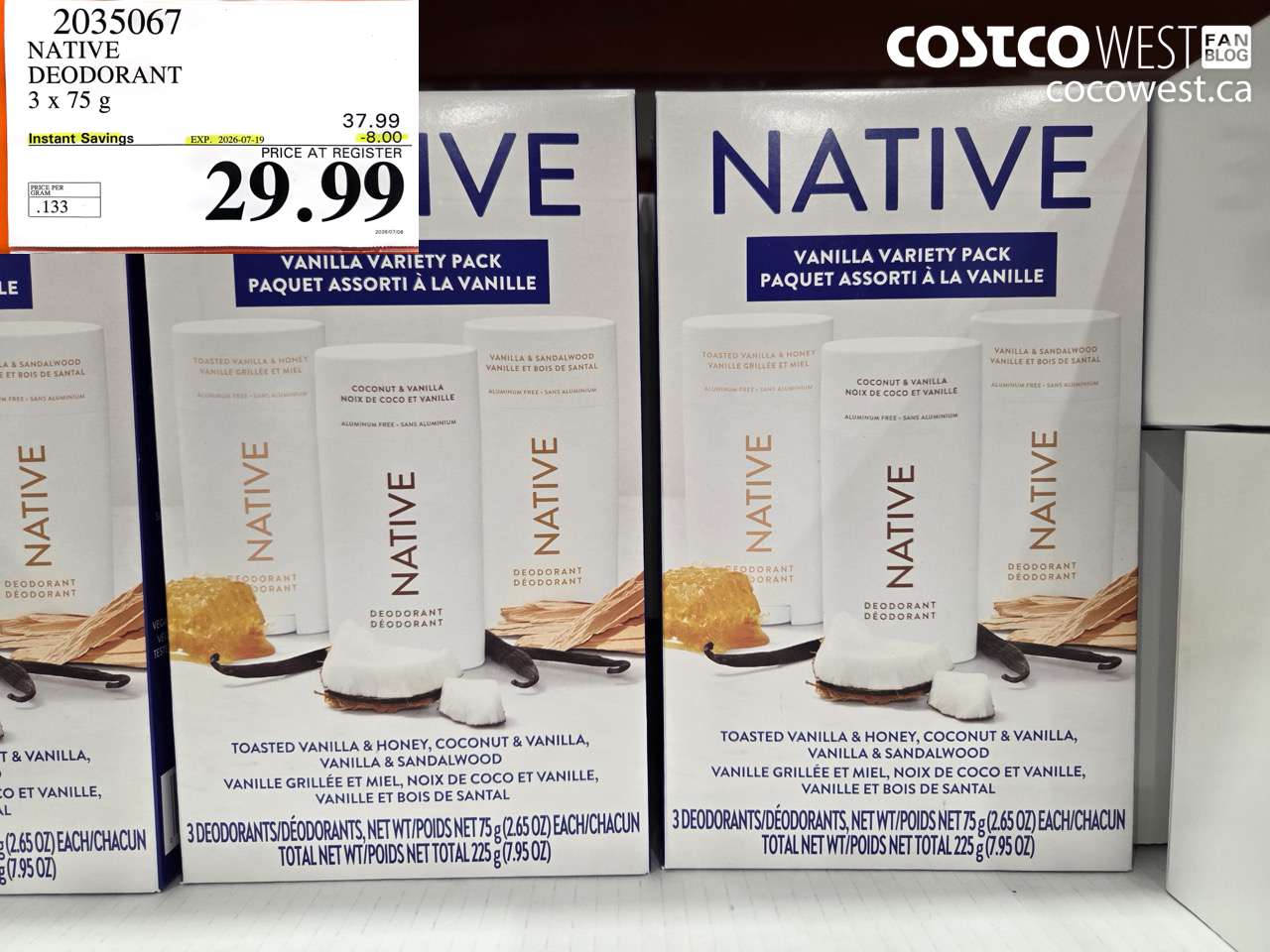 2035067 NATIVE DEODORANT 3 X 75 G ($8.00 INSTANT SAVINGS EXPIRES ON 2026-07-19) $29.99
