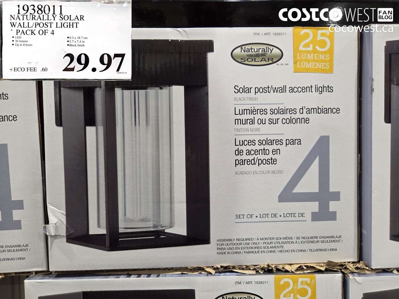 1938011 NATURALLY SOLAR WALL/POST LIGHT PACK OF 4 $29.97